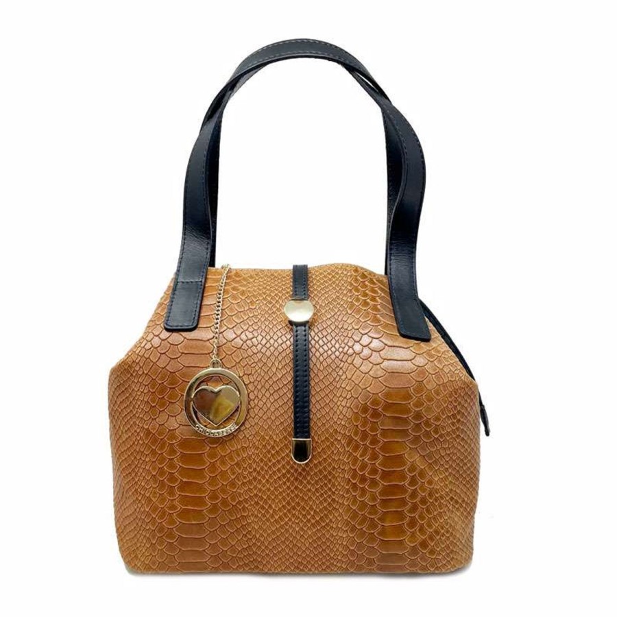 Borsa A Spalla Chicca Borse | Borsa Bauletto Da Donna Stampa Pitonata Su Pelle 5276.