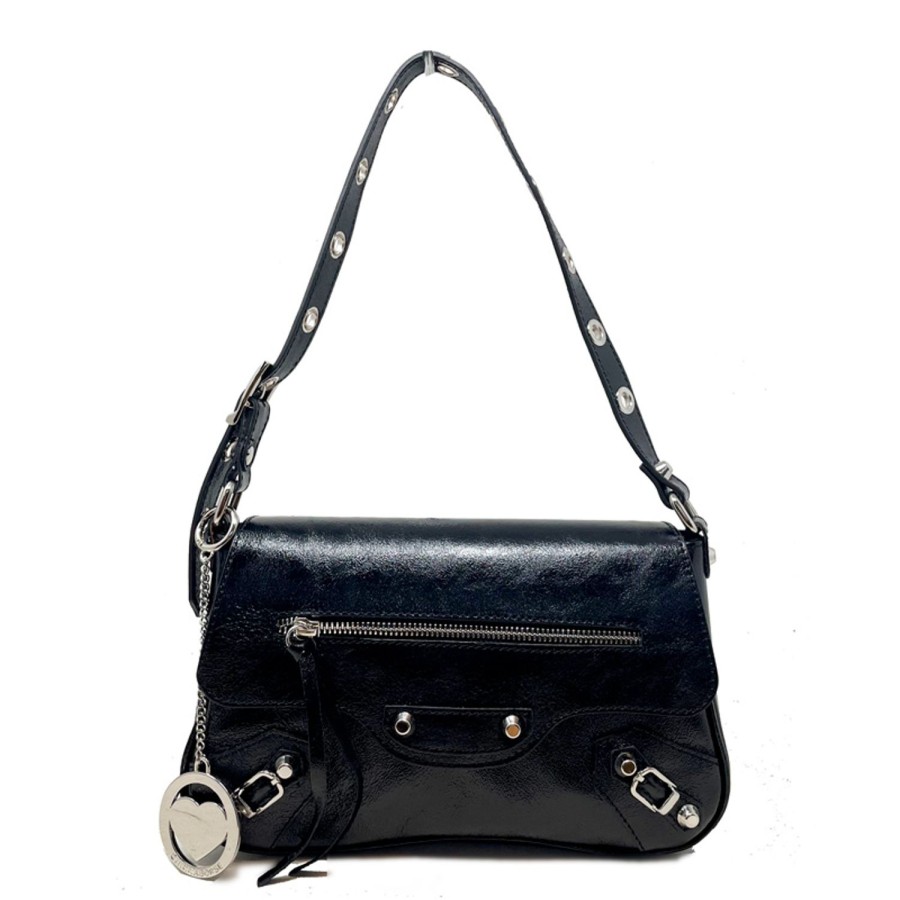 Borsa A Mano Chicca Borse | Borsa Clutch A Mano In Pelle Semilucida Con Borchie E Zip 6091.